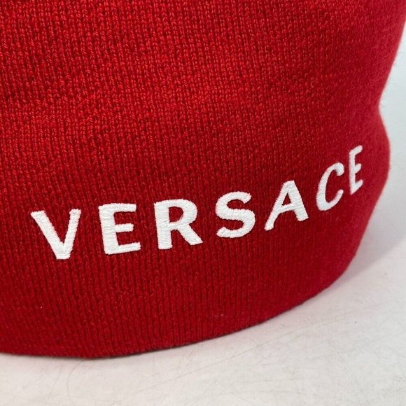 UNUSED VERSACE beanie knit cap hat Beanie Bicolor Knit hat wool Red/White